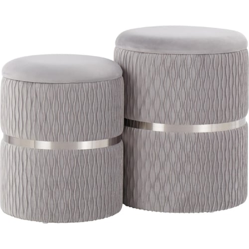 Cinch Nesting Ottoman Set in Silver Velvet & Chrome Metal